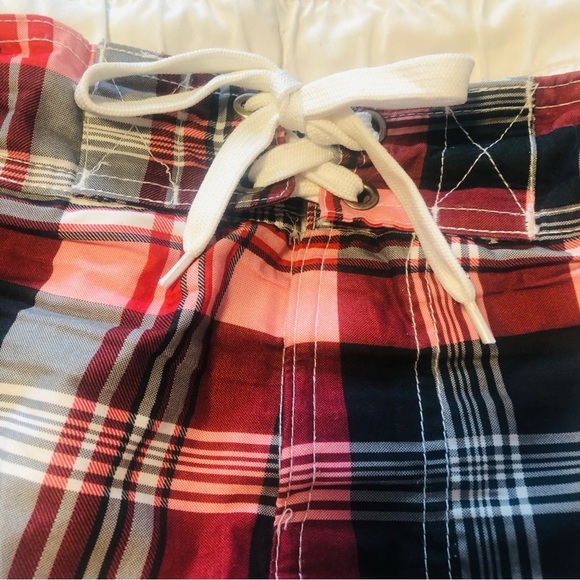 Mens 2X Red Tartan Cargo Swim Board Shorts Mesh Liner - Picture 4 of 7